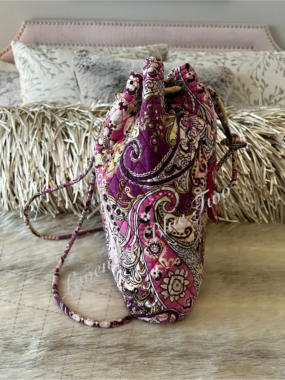 Vintage VERA BRADLEY Very Berry Paisley 2010 Drawstring Zipper Backpack Y2K Pink